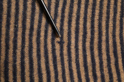 Brown Black Stripes Wool Crew Neck Pullover Sweater