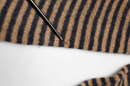 Brown Black Stripes Wool Crew Neck Pullover Sweater