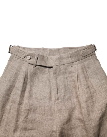 Beige Linen Double Breasted 2 Piece Men Suit