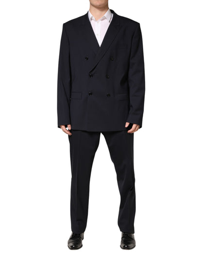 Blue Wool Double Breasted 2 Piece Men Suit