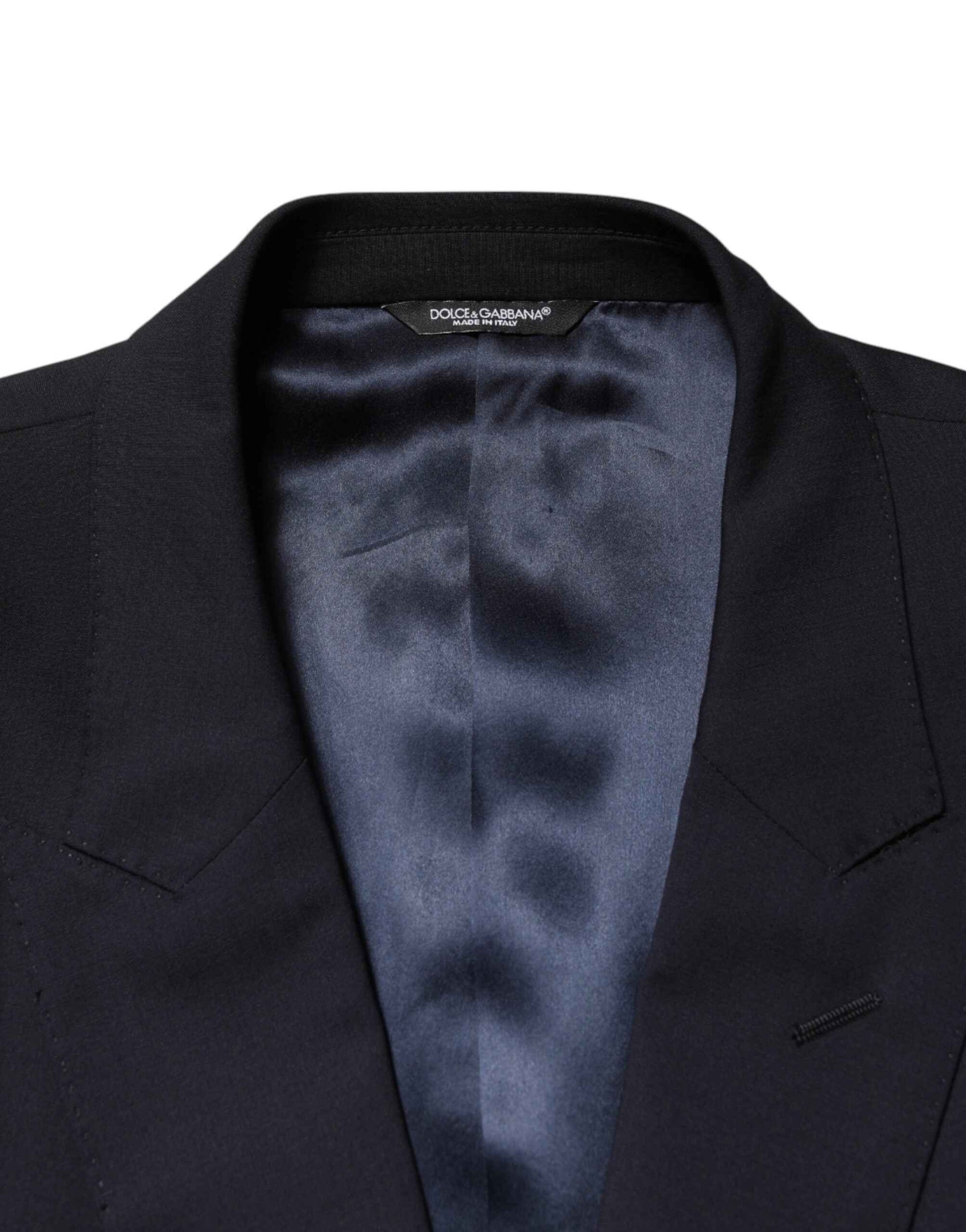 Blue Wool Double Breasted 2 Piece Men Suit