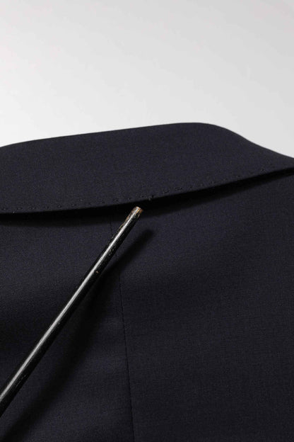 Blue Wool Double Breasted 2 Piece Men Suit