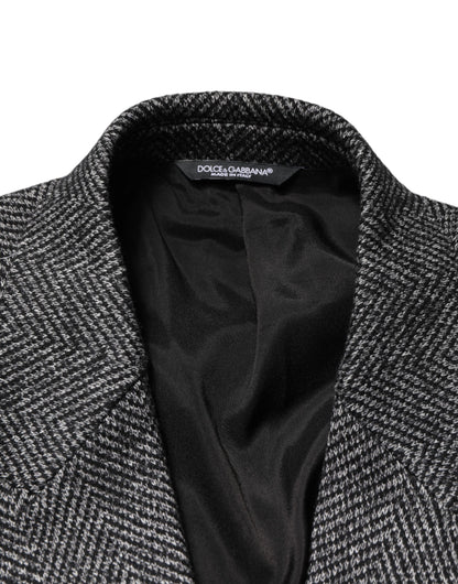 Gray Wool Blend Long Trench Coat Men Jacket