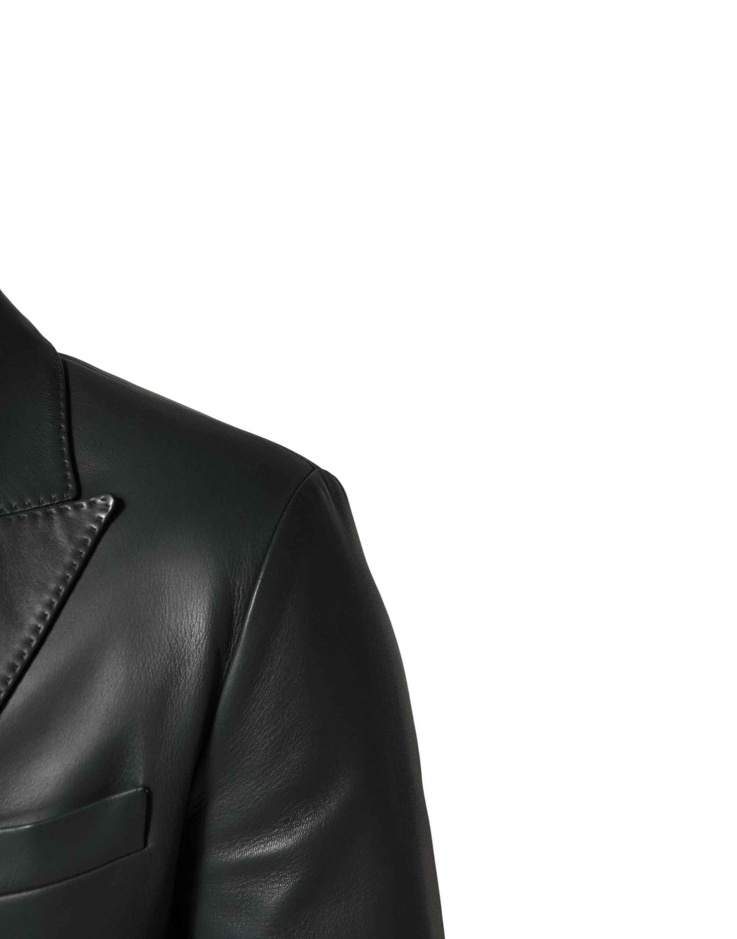 Black Leather Double Breasted 2Button Blazer