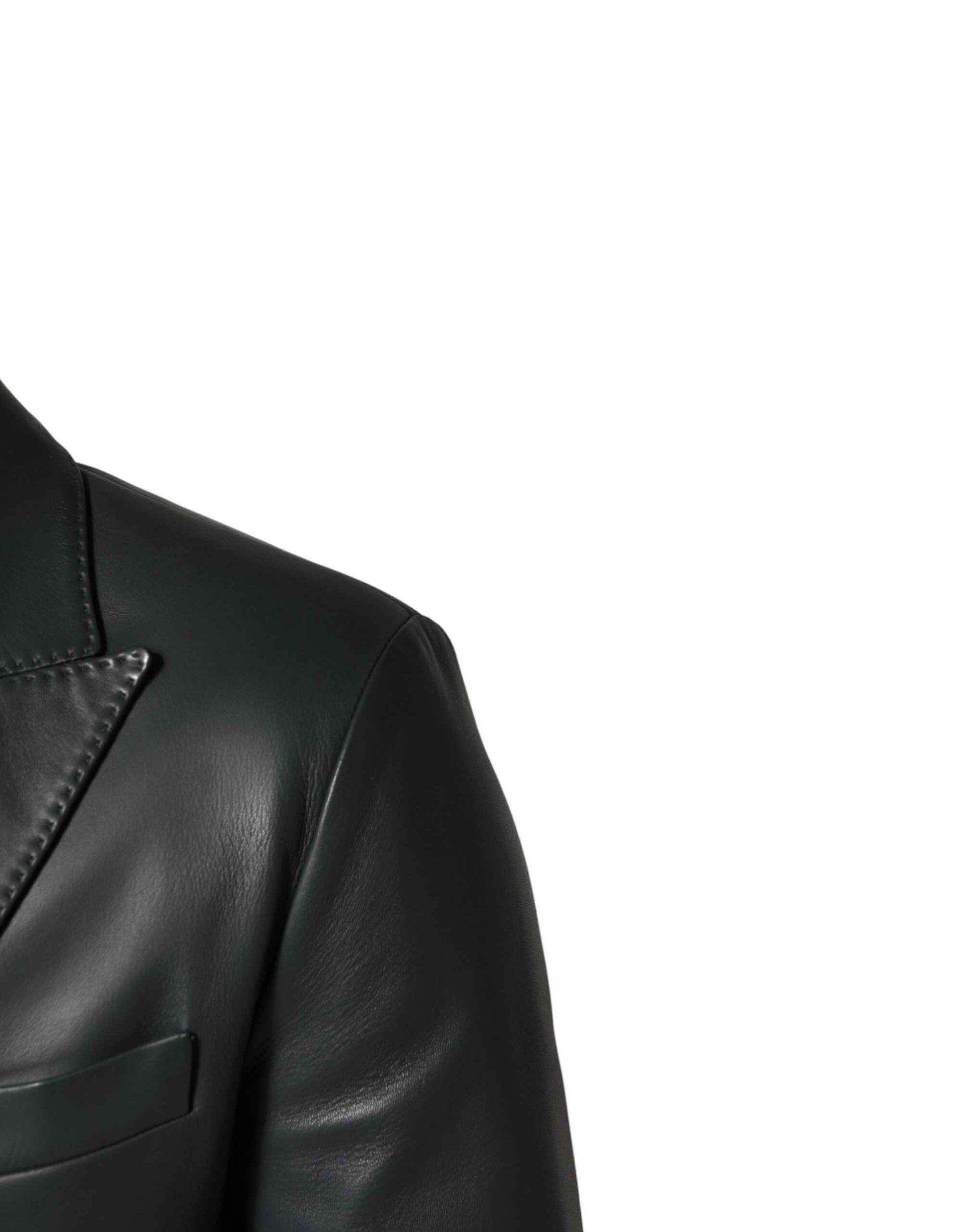 Black Leather Double Breasted 2Button Blazer