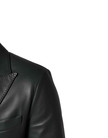 Black Leather Double Breasted 2Button Blazer