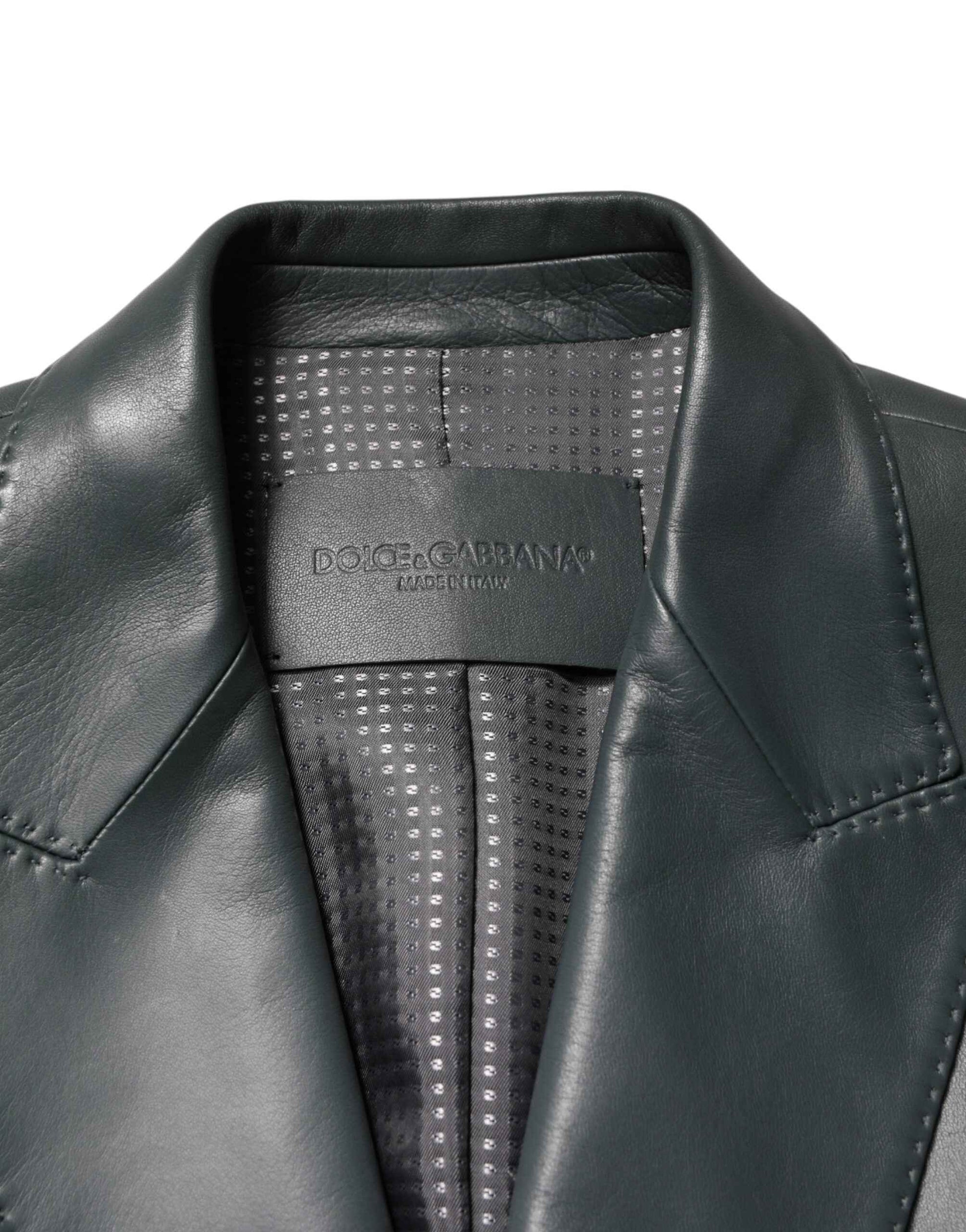 Black Leather Double Breasted 2Button Blazer