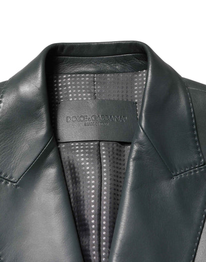 Black Leather Double Breasted 2Button Blazer
