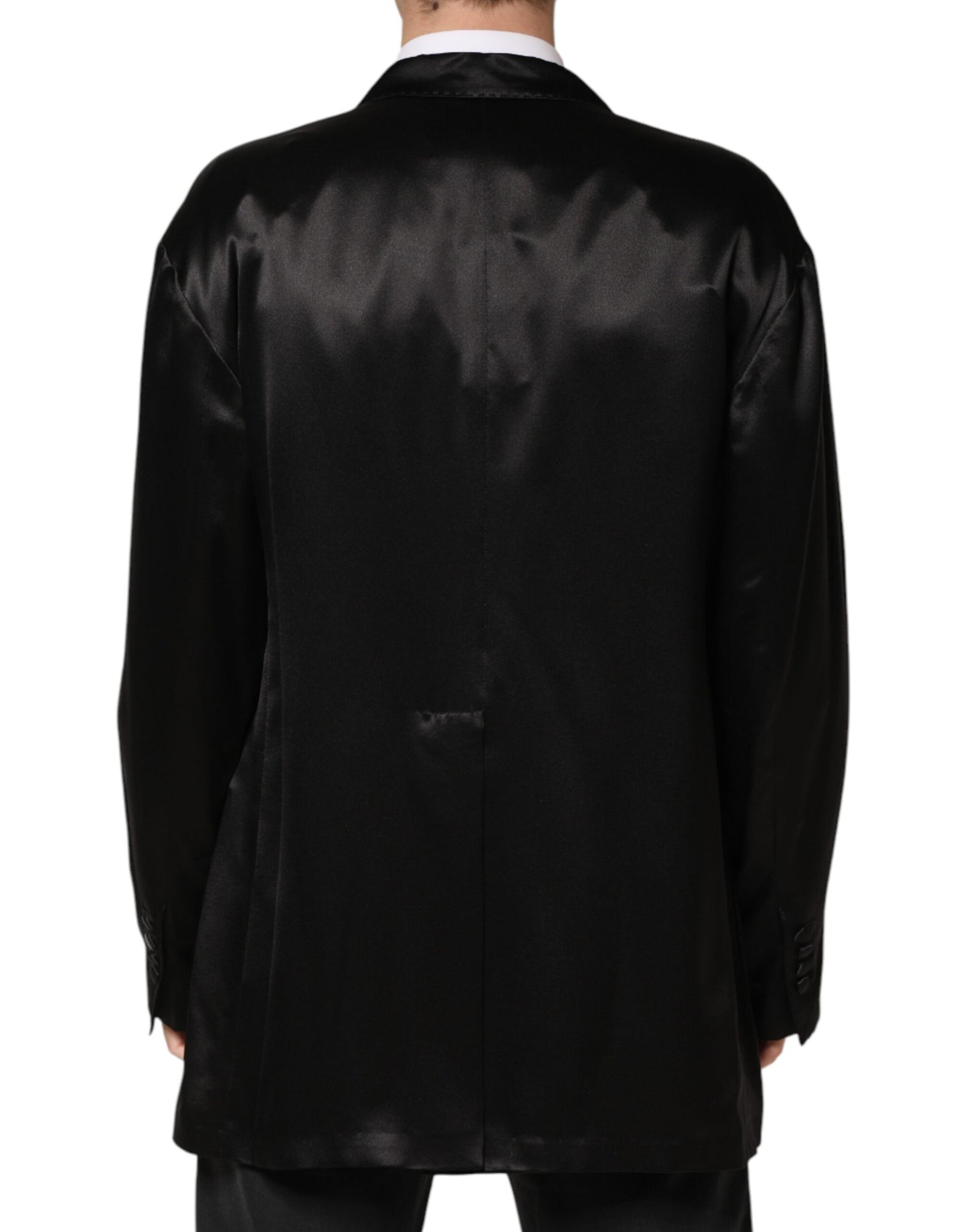 Black Silk Double Breasted 2 Button Blazer