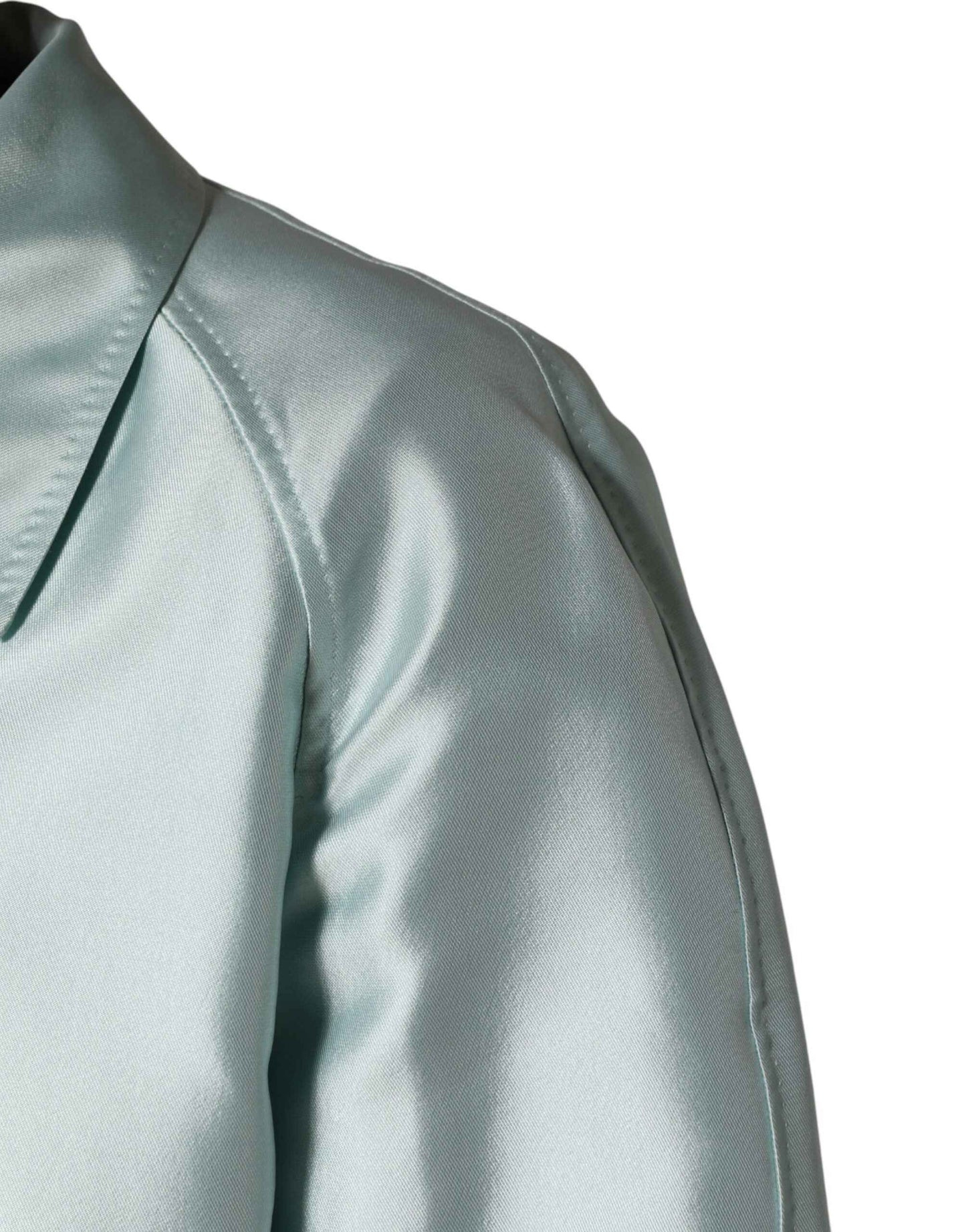 Teal Satin Collared Long Trench Coat Jacket