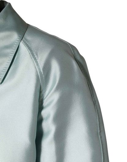Teal Satin Collared Long Trench Coat Jacket