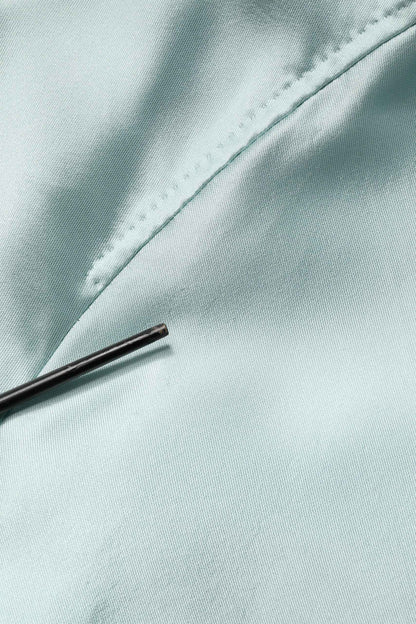 Teal Satin Collared Long Trench Coat Jacket