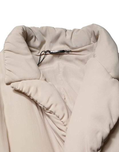 Beige Padded Collared Long Trench Coat Jacket