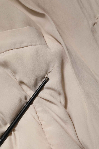 Beige Padded Collared Long Trench Coat Jacket