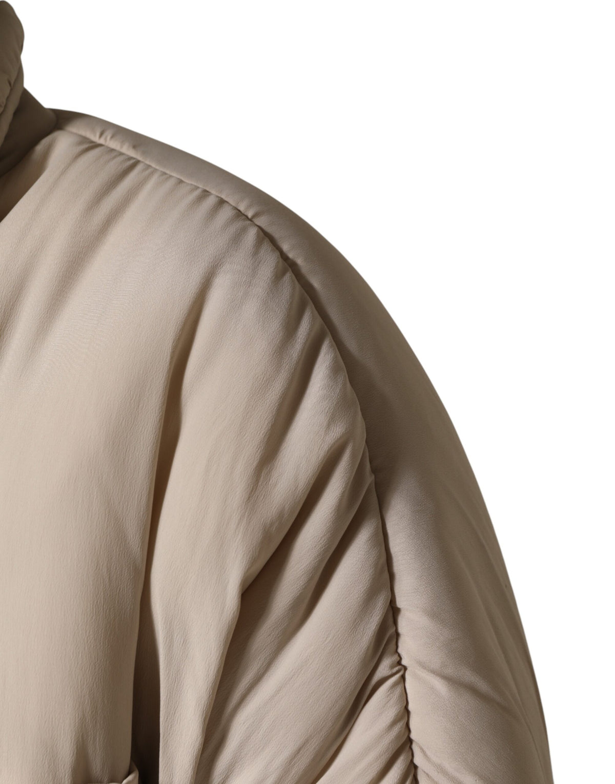 Beige Padded Collared Long Trench Coat Jacket