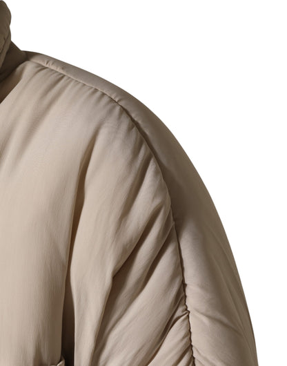 Beige Padded Collared Long Trench Coat Jacket