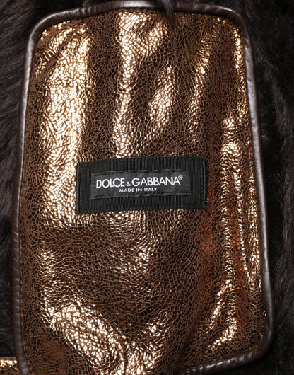 Bronze Leather Fur Full Zip Men Biker Jacket