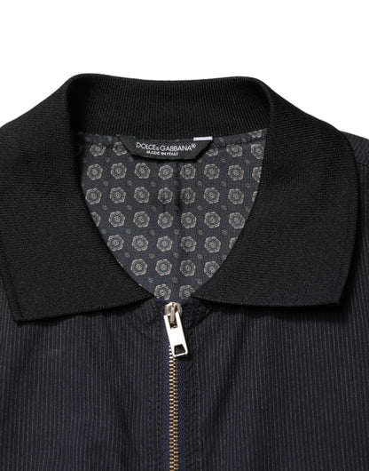 Dark Blue Cotton Full Zip Bomber Men Jacket